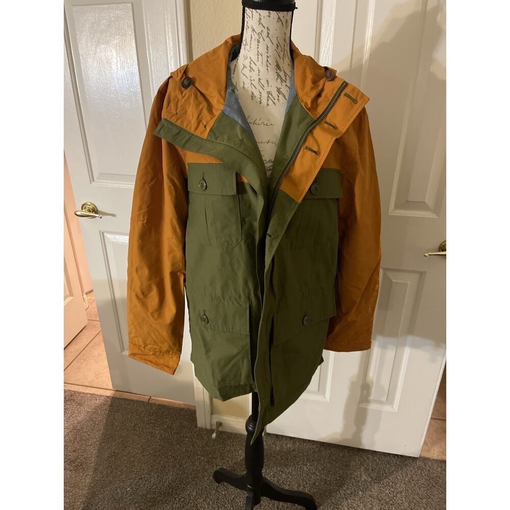 J.CrewMen’s Two-Tone Field Jacket Olive Green & Rust Orange Hooded Parka, Size M
